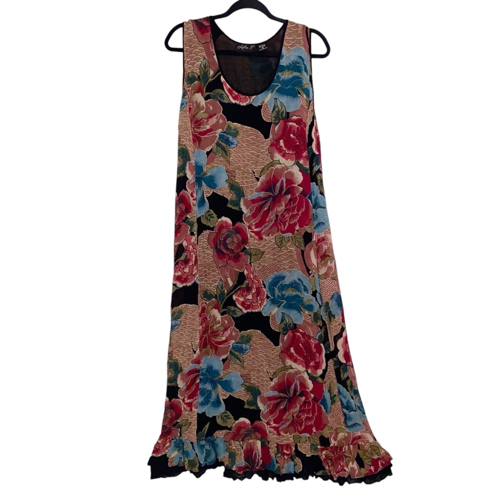 Vintage Lola P Dress Womens Medium Boho Grunge Maxi Floral Hippie Whimsigoth Art